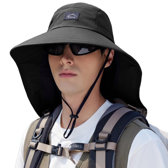 Unisex Safari Sun Hat UPF50+ Wide Brim Mesh Fishing Cap Adjustable Neck Flap main image 8